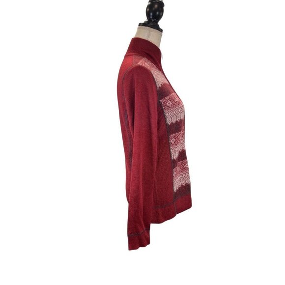 Eddie Bauer Sweater Womens L Red Nordic Fair Isle Zip Up Cardigan Wool Blend - Picture 4 of 7